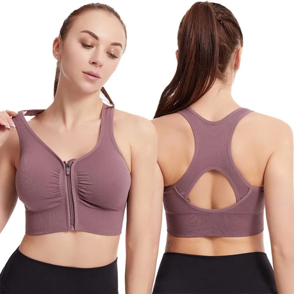 High Impact Running Yoga Workout Bra Women Seamless Sports Bra Zip Front Closure Bl20086