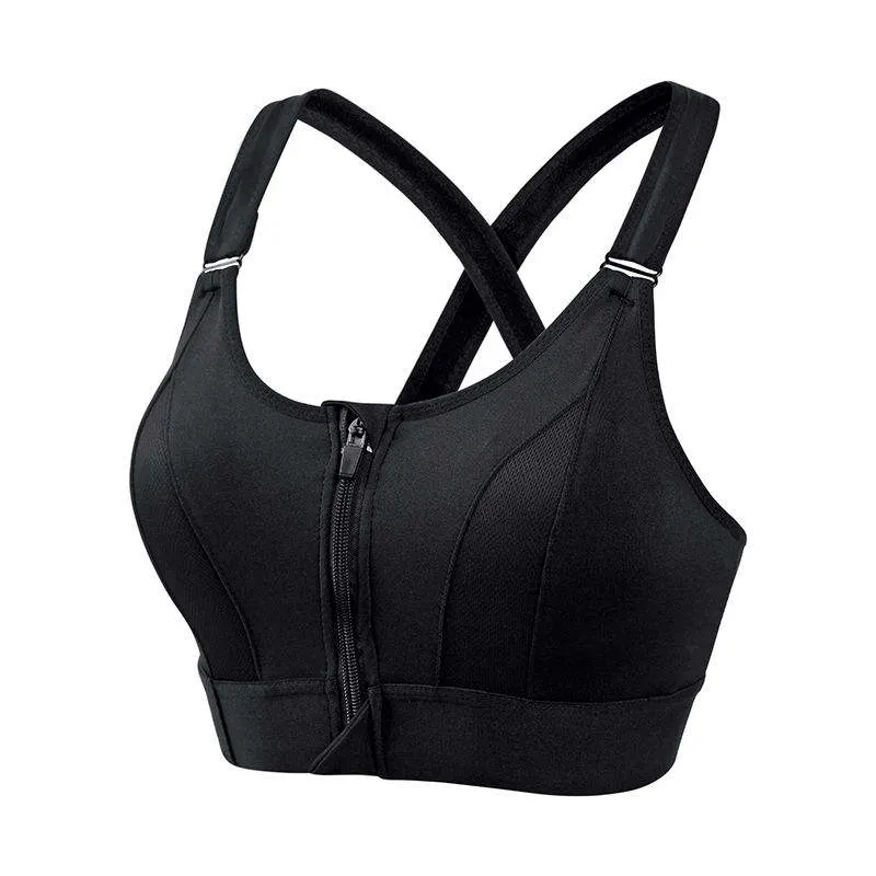 Wholesale OEM Open Back Adjustable Thin Strap Cross Back Zip Front Zip up Workout Gym Sports Breathable Bra Yoga Backless Bra for Women