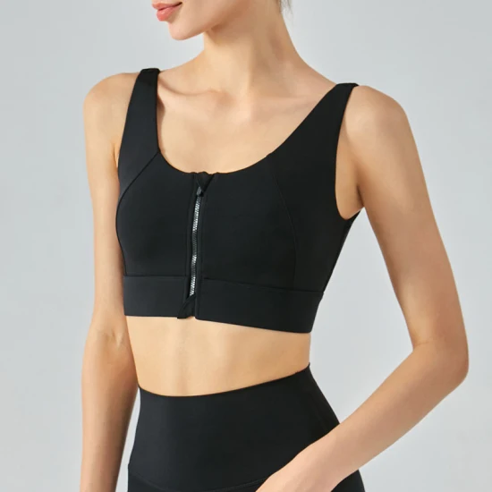 Active Wear Crop Top Sport-BHs mit Reißverschluss vorne in Schwarz für Damen