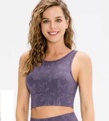 Hochgeschlossener, langer, flexibler Sport-BH für Damen, Racerback-Crop-Top, feuchtigkeitsableitendes Yoga-Tanktop mit integriertem BH